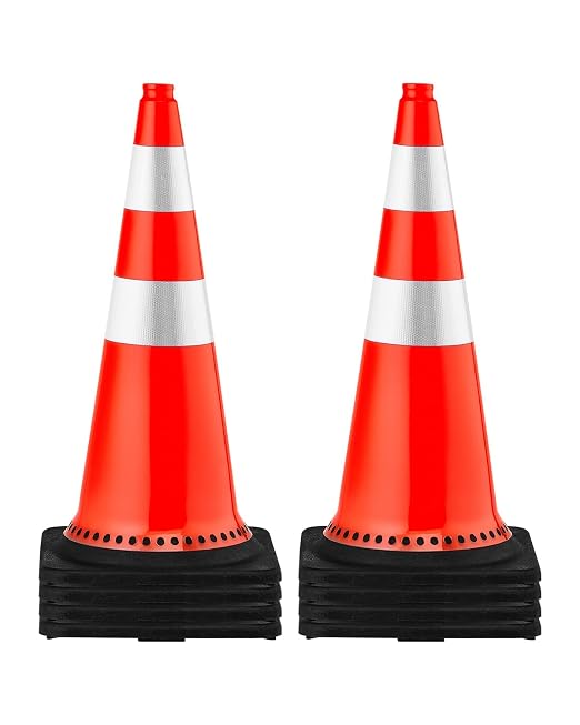 VEVOR Safety Cones, 8 Pack 30" Traffic Cones, PVC Orange Construction Cones with Reflective Collars and Black Weighted Base, for Traffic Control, Driveway Road Parking and School Improvement