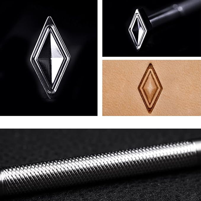 Singring Leather Stamping Tools Diamond Stamps 3D Geometric Pattern 304 Stainless Steel Stamp for DIY Leathercraft Carving Working (3pcs(S+M+L))