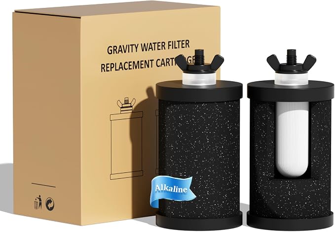 Purewell PF-1-PH Upgraded 4-Stage Composite Carbon and Alkaline Filters, Compatible with Berlkey® Big+, ProOne® Big+ Gravity Water Filter Systems and Purewell Systems, pH 8-9 (2 Pack, K Series)