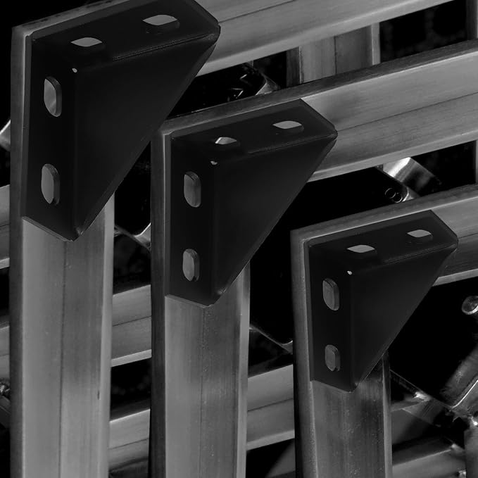 8 Pcs 90 Degree Gusseted Fitting for 1-5/8" Channel,4"x4"x 1-1.5" Carbon Steel Q235B Heavy Duty Connection with Black Powder Coated, 4 Slotted Hole Right Angle Bracket, Gusset Corner Brace Fastener