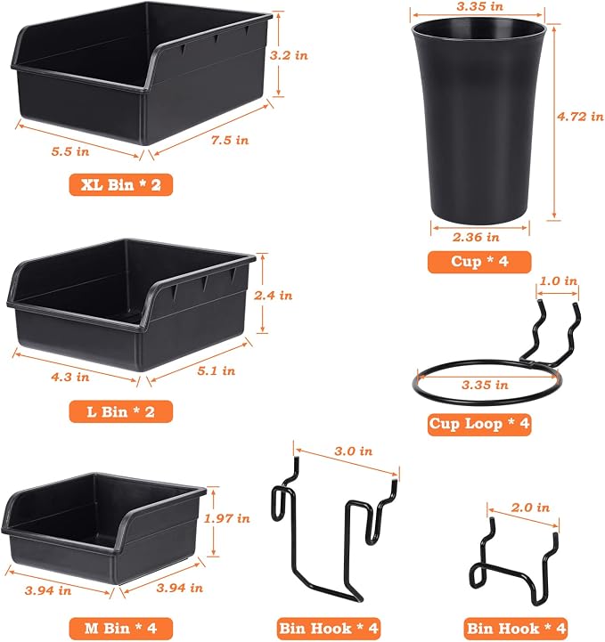 G.CORE 28 Pack Peg Board Accessories Set, Pegboard Bins Cups and Hooks for 1/4" Pegboards, Wall Organizers and Storage for Craft Room Garage Workbench Office