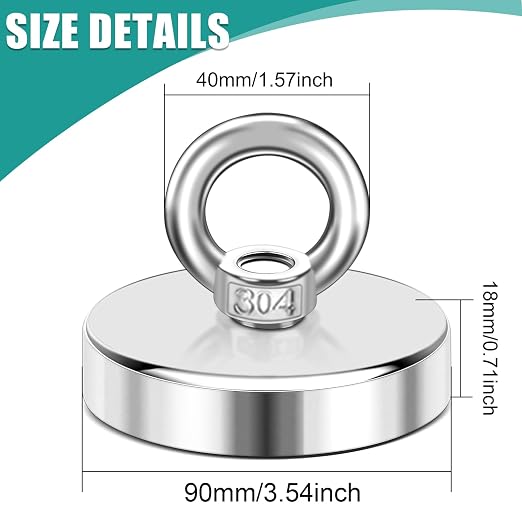 MAGXCENE Lift Fishing Magnet 3.54”(90mm), Super Strong Magnets Heavy Duty, Large Rare Earth Magnets Powerful Neodymium Salvage Magnets for Remover Shop River Lifting Retrieving