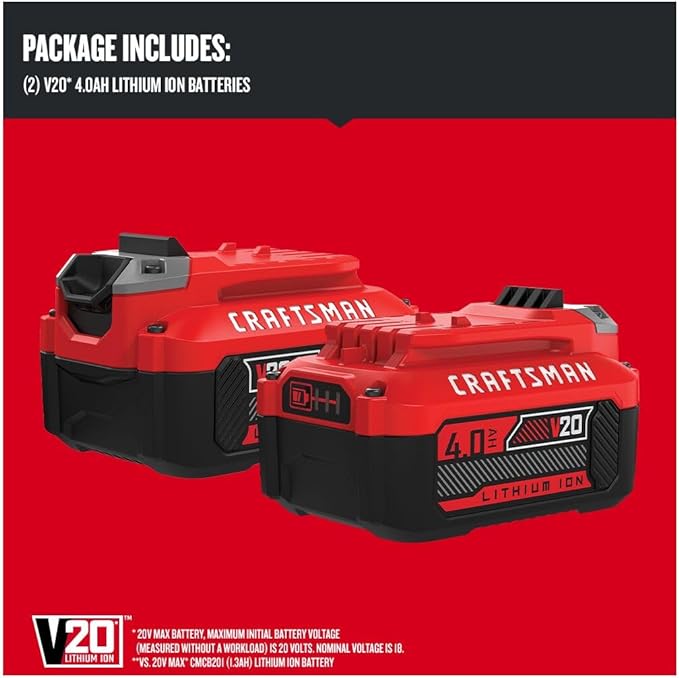 CRAFTSMAN V20 4Ah Lithium Ion Power Tool Battery 2-Pack (CMCB204-2)