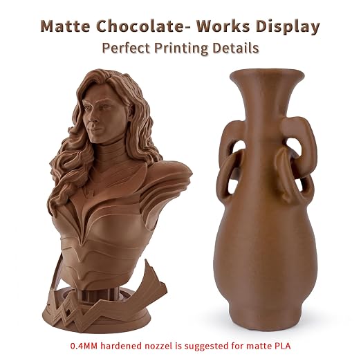 ZIRO Matte PLA Filament 1.75mm, Pure Color No-Shine 3D Printer Filament, High Toughness 3D Printing Material, Dimensional Accuracy +/- 0.03mm, Chocolate(Matte)