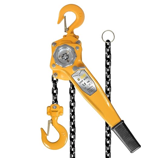YELLOW JACKET 1.5 Ton Manual Lever Chain Hoist, 10 FT Come Along, G80 Galvanized Carbon Steel with Weston Double-Pawl Brake, Chain Come Along and Safety Measures for Chain Fall