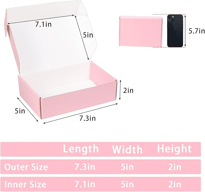 7x5x2 Pink Shipping Boxes Small, 45 Pack Corrugated Cardboard Mailer Boxes for Packaging Small Business Mailing Gift