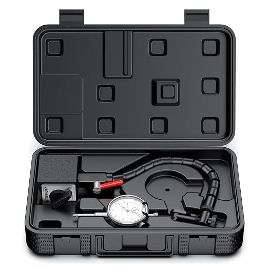 HDLNKAK Dial Indicator 0-1'' with Magnetic Base, Dial Indicator Tools Set for Alignment, 0.001" Accuracy Measurement Tool with Flex Arm Base and Indicator Combo（ White Dial Indicator）