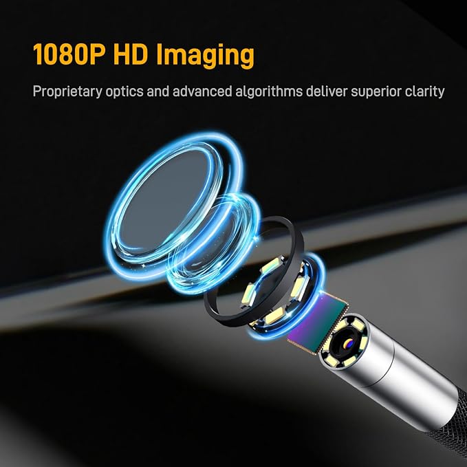 Articulating Borescope with 180° Two-Way Steering-1080P HD 4.3" Screen Automotive Endoscope, 85°C High-Temp Alarm, 6mm Slim Probe, 2600mAh Battery, Includes 32GB Card & Case