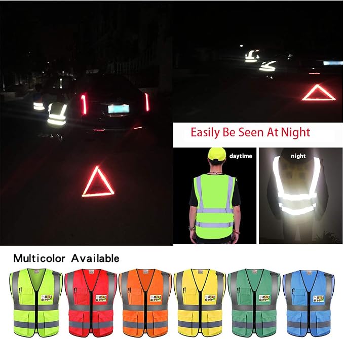 zojo High Visibility Safety Vests With Pockets, Pack of 10,Wholesale Reflective Vest for Outdoor Works, Cycling, Jogging, Walking,Sports - Fits for Men and Women (2XL-Mix Yellow & Blue)