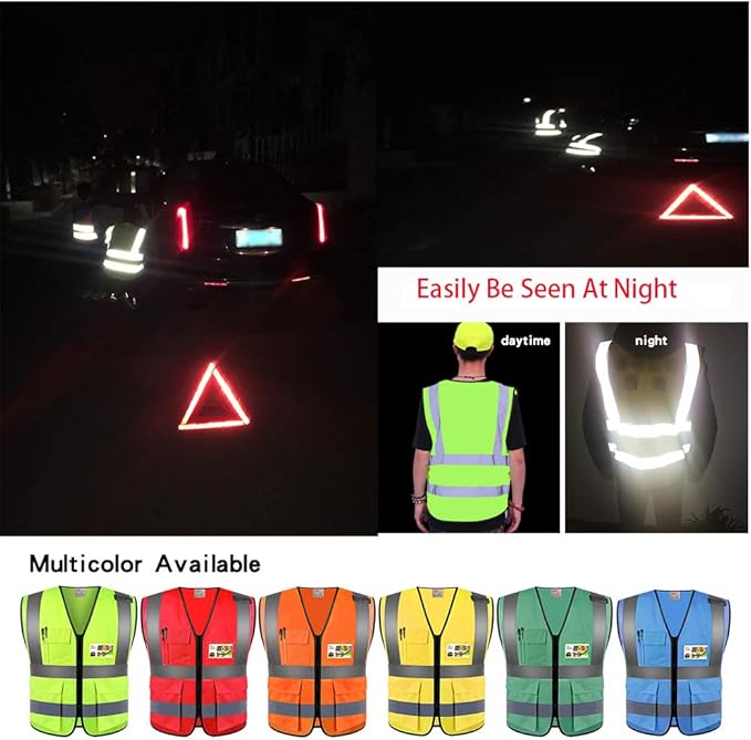 zojo High Visibility Safety Vests With Pockets, for Outdoor Works, Cycling, Jogging, Walking,Sports - for Men and Women Pack of 10 (XL-Green)