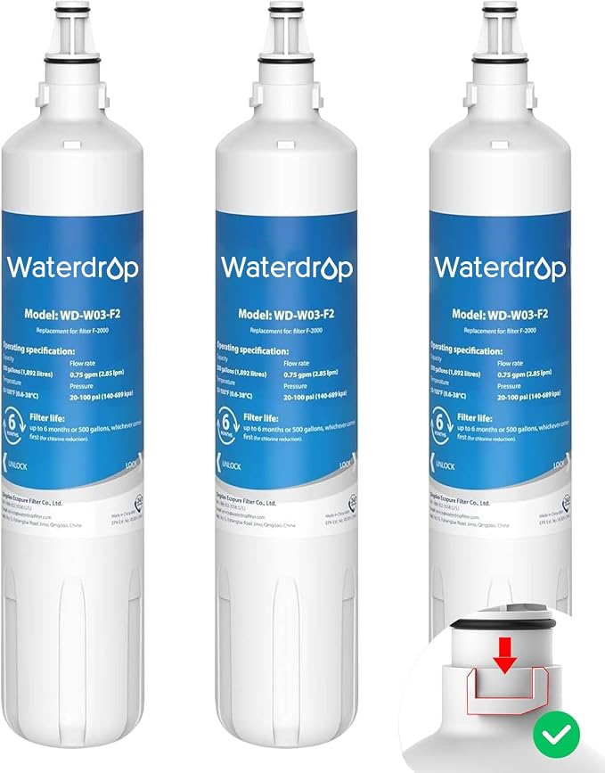 Waterdrop F-2000 Water Filter, Replacement for InSinkErator® F-1000 F-2000 Filter and AquaPure AP Easy C-Complete, Reduces Chlorine, Bad Taste & Odor, NSF/ANSI 42 Certified, 3 Pack