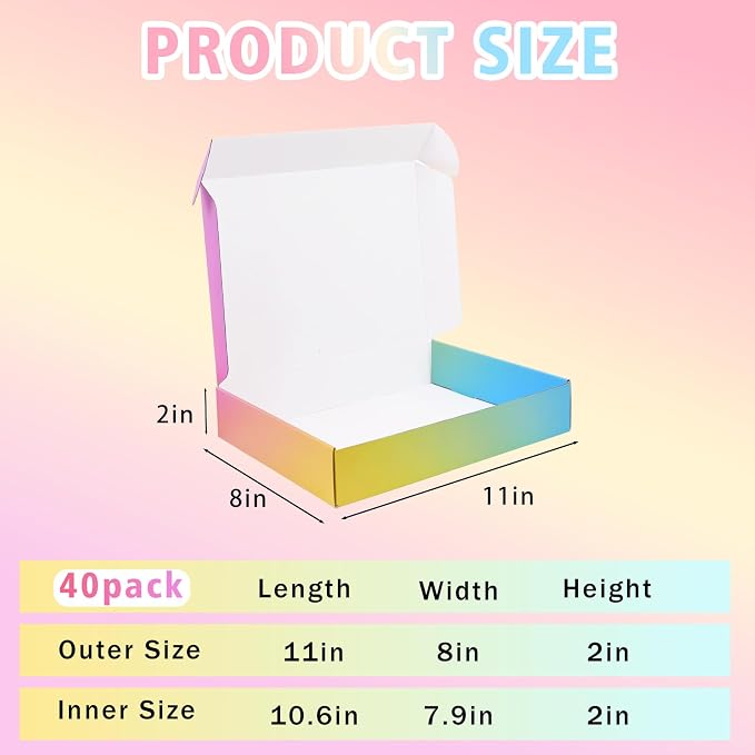 Shipping Boxes for Packaging, 11x8x2 Inches Corrugated Cardboard Boxes, Mailing Boxes for Small Business(40 Pack, Colorful)