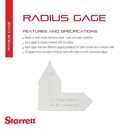 Starrett Individual Radius Gage for Both Convex and Concave Radii - Ideal for Carpenters and Constructions - Stainless Steel, .030" Radius Gage, Inch Reading - 167-030