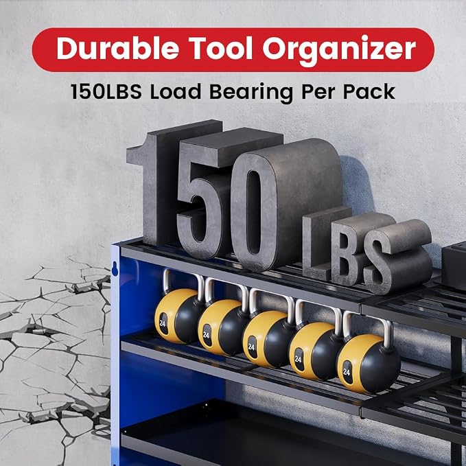 4-Tier Power Tool Organizer, Built-in 2-Outlet Charging Station for Small Garages,400lb Capacity 12mm Steel Drill Holder & Battery Storage for DIY Workshops (4 Slots with 2 Outlets Power Strip)