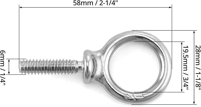 QWORK Eye Bolt, 20 Pack 1/4" - 20 x 1 Marine Grade Stainless Steel Lifting Ring Threaded Eyebolt Machinery Shoulder Eyebolts