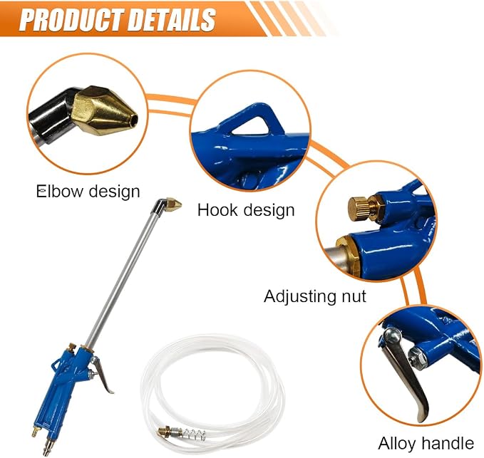 Car Air Engine Cleaning Spray Gun, High-Pressure Air Nozzle Blow Gun with 4Ft Hose, Pneumatic Dust Cleaner Sprayer Tool, Siphon Vehicle Engine Bay Wash Spray Kit(Curve)