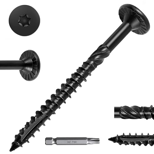 FMhotu #14 Heavy-Duty Wood Screws, Star Drive Deck Screws, Rust Resistant Timber Screws for Timber/Log/Landscaping Wood (2-7/8 Inch,250Pcs,Black)