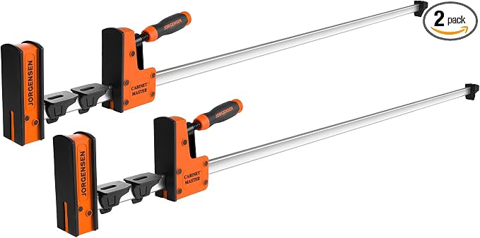 JORGENSEN 50-Inch Parallel Bar Clamp, Heavy-Duty Cabinet Master Clamp for Woodworking Glue-Up, 2200 lbs Force, Quick Release, Spreader Function, 2-Pack