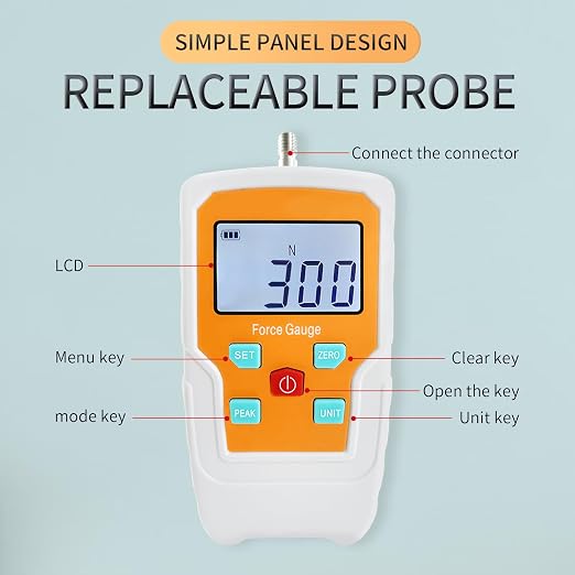 Digital Force Gauge Push and Pull Meter Dynamometer Tension Pressure Tester Thrust Meter Compression Load Plug Force Destructive Tests 300N/30kg/65lbf/1080Oz