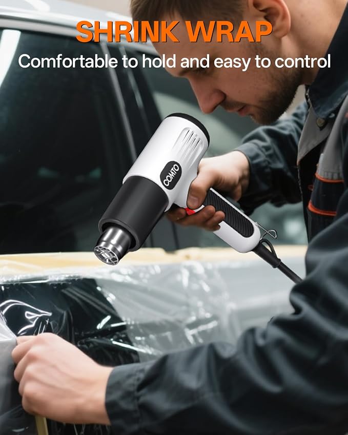 1600W Heat Gun, Hot Air Gun with 2 Temp Settings, 4 Nozzles, Overheat Protection, for Shrink Tubing, Shrink Wrap, Crafting, Resin, and DIY Projects - White