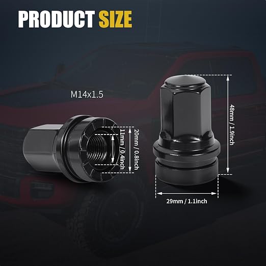 32 Pcs M14x1.5 One-Piece Design Chrome Lug Nuts for 2017-2025 Ford F250 F350 Super Duty HCPZ-1012-B HCPZ-1012-A (Black)
