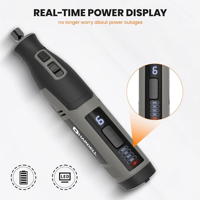 4V Cordless Rotary Tool Kit with 80Pcs, 4000mAh Long-lasting Battery, 6 Speeds 8000-28000RPM Rotary Tool with Digital Display for Cutting, Sanding, Polishing, Drilling, Engraving, DIY Crafts (Grey)