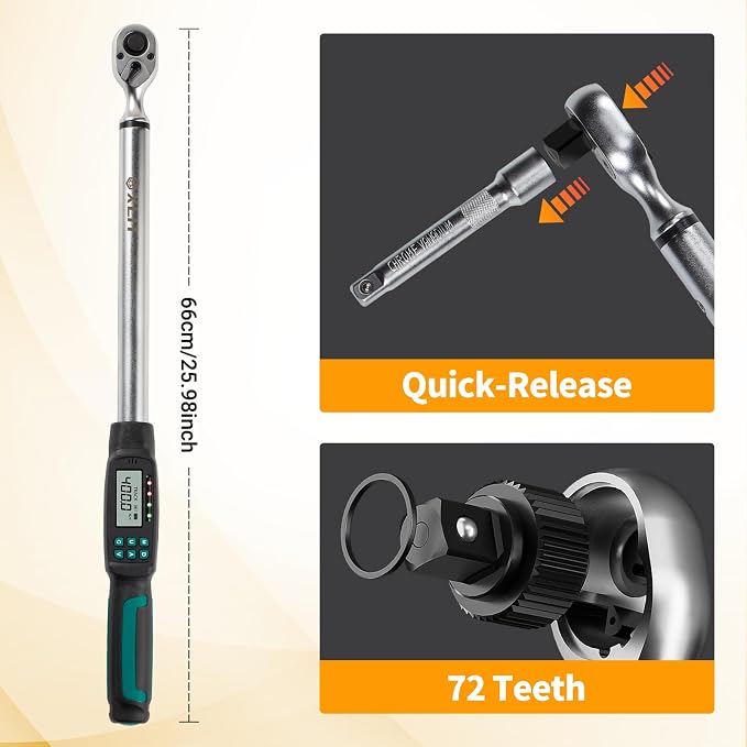 1/2” Digital Torque Wrench Set 8.9-295 ft-lb/12-400 Nm, ±2% Accuracy, LED & Buzzer Alerts, with 3 Adapters (1/4", 3/8"& Extension Bar), Industrial CR-V Steel for Car, Motorcycle, Bike Repair
