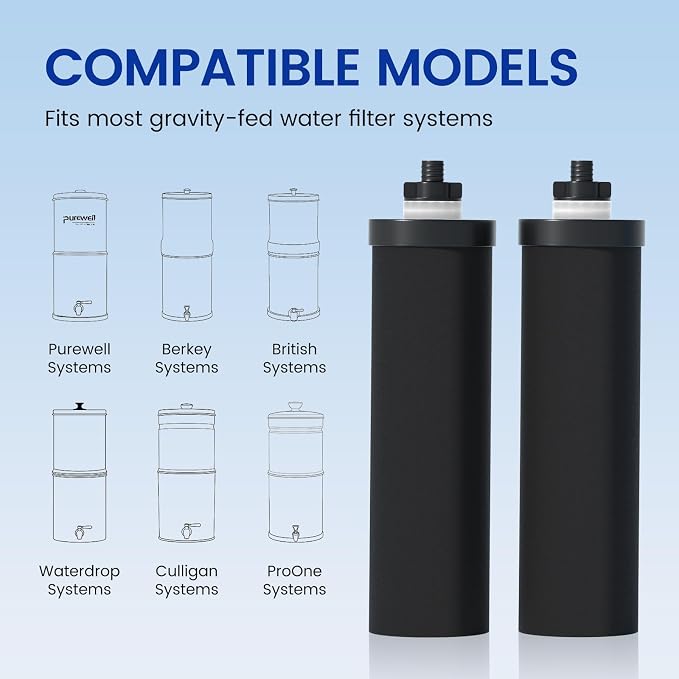 Purewell PF-2 Black 2-Stage Purification Elements, 2 Pack, K Series | Replacement Filter for ProOne® and Berlkey®, Compatible with ProOne® Big+ or Berlkey® Big+, Gravity Water Filter System