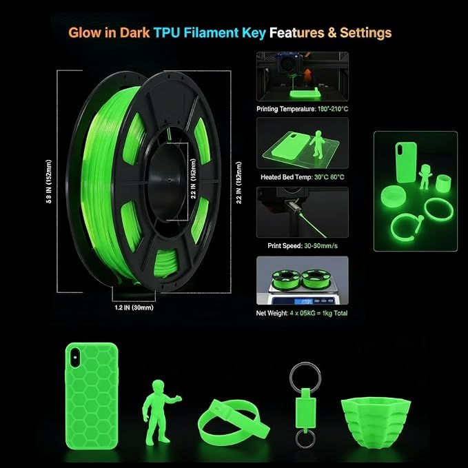 3D Printer Filament 1.75mm Filajoy3D 3D Printing Filament Dimensional Accuracy +/- 0.02mm for Most FDM 3D Printers,Purple,Blue,Green,Yellow, 250g*4 Pack