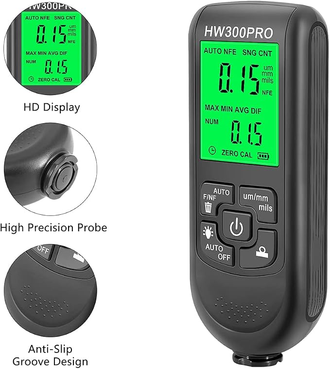 EMVANV Paint Thickness Gauge, Digital Meter Probe Paint Thickness Gauge Zero Calibration Digital Display Car Coating LCD(Black)
