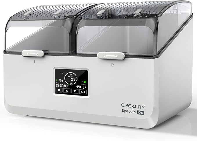 Creality Filament Dryer 4 Spools, SpacePi X4L Filament Storage Box: Dual Independent Heating Chambers Up to 75℃, Double Safety Protection, Moisture-Proof Sealing Design for PLA, PETG ABS