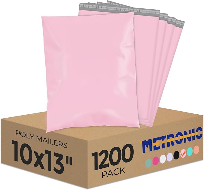 Metronic Poly Mailers 10x13 1200 Pack, Small Shipping Bags for Clothing with Strong Adhesive, Shipping Envelopes Mailers Poly Bags for Small Businesses, Waterproof Packages Bags Light Pink