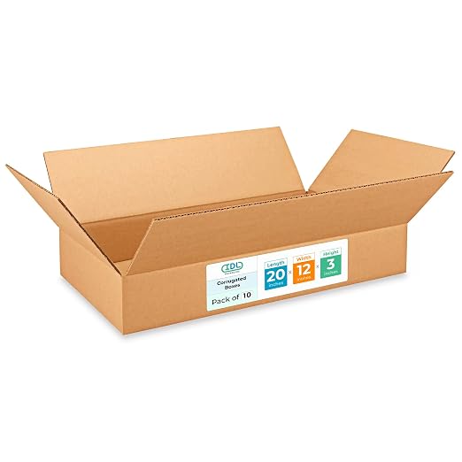 Large Shipping & Moving Boxes 20x12x3 inches (10-Pack) - Extra Strength 200 lb vs Regular - USA-Made Corrugated Packing Boxes for Moving - Cardboard Box for Delivering - Packing Box by IDL Packaging