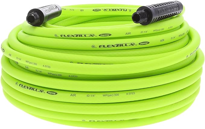 Flexzilla Air Compressor Hose, 1/4 in. x 100 ft., 1/4 in. MNPT Fittings, No-Kink, All Weather, Lightweight, Premium Hybrid Polymer, 300 PSI, ZillaGreen