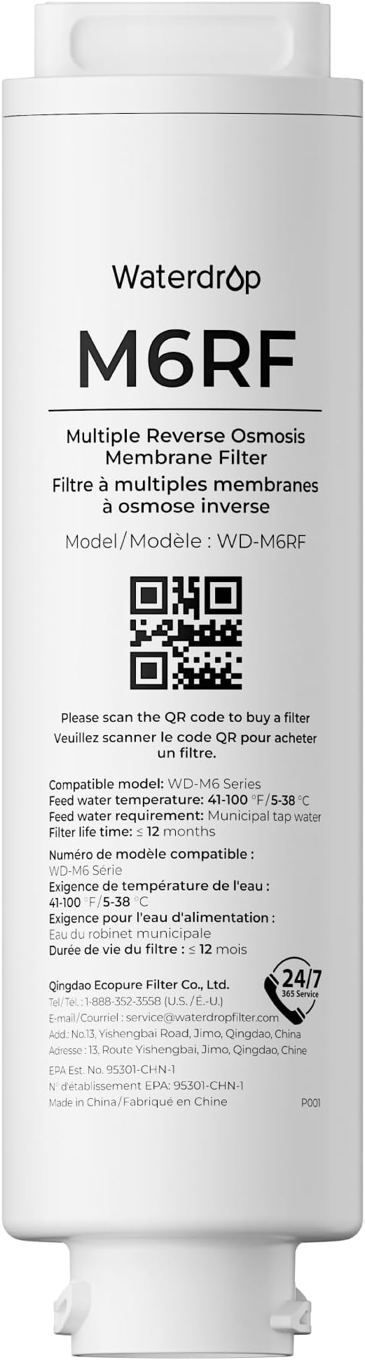 Waterdrop M6RF RO Water Filter, Replacement for Waterdrop M6H Countertop Reverse Osmosis System, 12-month Lifetime