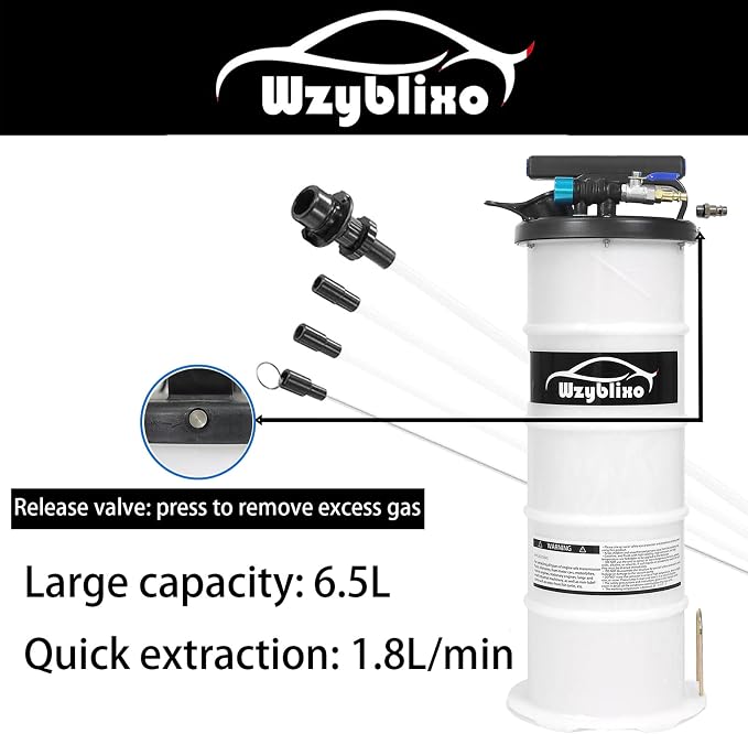 6.5L Oil Extractor - Pneumatic/Manual Vacumm Fluid Extractor Fluid Change Pump with Extended Oil Suction Hose and A Brake Bleeding Hose for Automotive Fluids Vacuum Evacuation