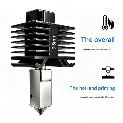 P1S/P1P 0.6mm Nozzle Kit,Bamboo Lab P1P, P1S Hotend Complete Kit for P1 Series, Full Assembly Hardened Steel Hot End with Fan, Thermistor, Ceramic Heater for Bambu Lab (P1 Series-0.6mm)
