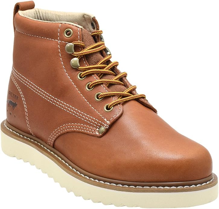 Golden Fox Work Boots Men's 6" Plain Toe Wedge Boot for Construction, Lightweight Comfortable Outsole