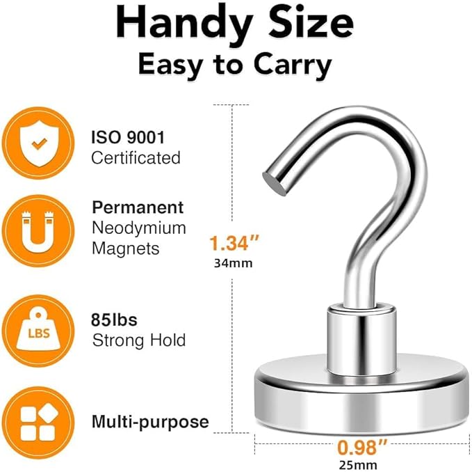 MIKEDE Magnetic Hooks 85lbs Strong Magnets Hook 18 Pack | Heavy Duty Extra Strong Cruise Hook for Hanging Industrial Metal Refrigerator Hooks for Cruise Cabins Fridge Kitchen Grill
