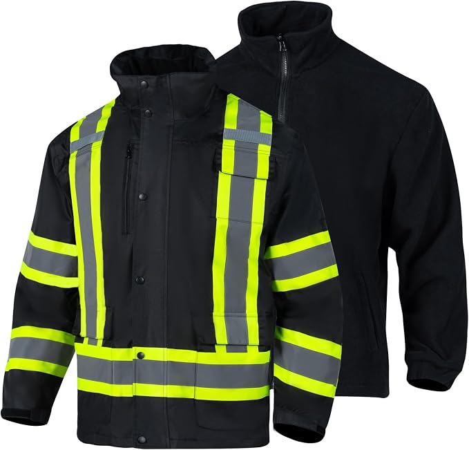 FONIRRA High Visibility Safety Jackets for Men 3-in 1 Hi Vis Reflective Winter Jacket Waterproof ANSI Class 3