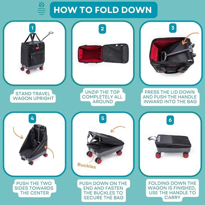 Handy Sandy All-Purpose Roller Bag – Foldable Top-Opening Tote on Wheels with Zipper Closure, 8 Spinner Wheels, Lightweight & Durable – Travel, Groceries, Laundry, Work, Everyday Hauling - Patent- Red