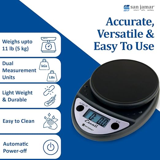 San Jamar Escali Primo NSF Listed Digital Scale, 11 lb/5 kg, Black (SCDGP11BK)