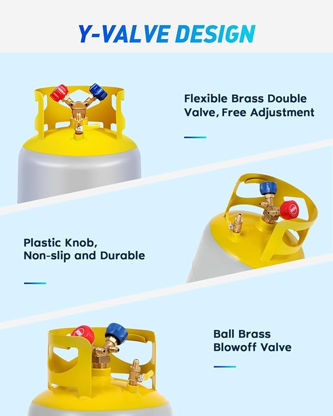 Recovery Tank Refrigerant Recovery Cylinder Tank 30 LB with 1/4 SAE Y-Valve Liquid/Vapor Reclaim Tank AC Freon Refrigerant Recovery Tank Reusable Cylinder Tank Without Float Switch
