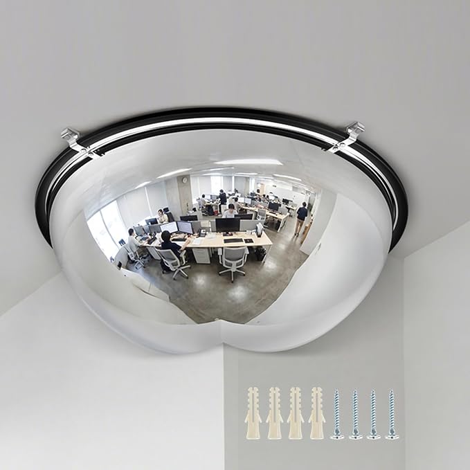 Sintuff 1 Pcs 18'' 270 Degree Corner Dome Mirror, Impact-Resistant Acrylic Corner Dome, High Viewing Angle, Security and Safety Mirror for Blindspot