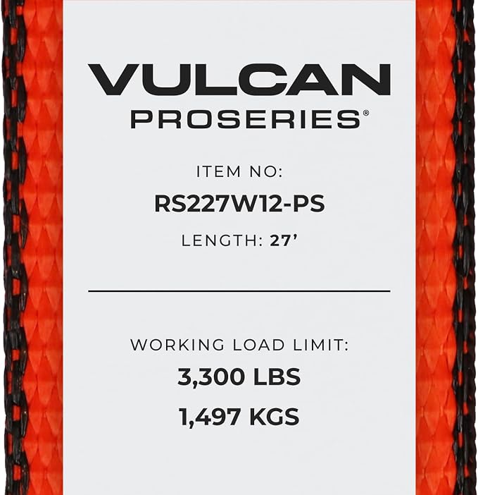 VULCAN Ratchet Strap with Wire Hooks - 2 Inch x 27 Foot - PROSeries - 3,300 Pound Safe Working Load