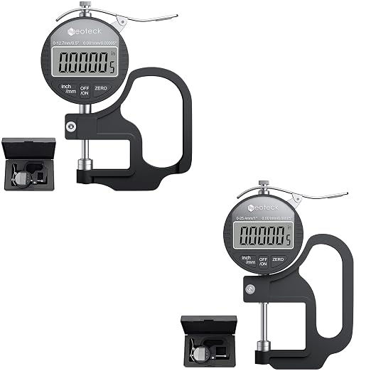 Neoteck Professional Measurement Kit: Digital Thickness Gauge 0-0.5" & 0-1" LCD Display, Inch/MM Conversion, One-Hand Quick Press for Leather, Paper, Fabric, Film