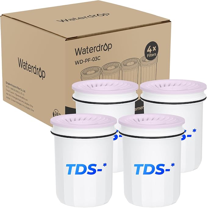Waterdrop PF-03C Water Filter Replacement for Waterdrop WFD-03L TDS Reduction Dispenser Filtration System, Reduce TDS, Chlorine, PFOA/PFOS and More, Last Up to 2 Months, 4 Pack