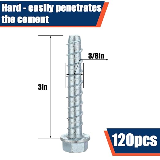Tandefio 120 Pack 3/8" x 3" Concrete Screw Anchors Galvanized Large Diameter Heavy Duty Plated Concrete Anchors for Masonry Brick Anchoring Block Decking Framing Hex Drive