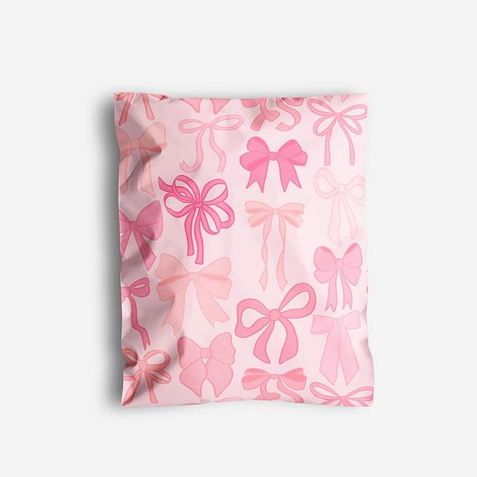 Package Mint 10x13 Poly Mailers - 100 Pack Coquette Bows Design Poly Mailer Shipping Bags - Waterproof, Tear-Resistant, Self-Sealing Adhesive - Durable Decorative Mailing Bags for Clothes, Accessories