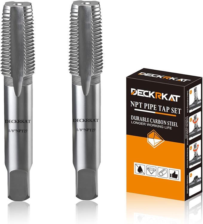 DECKRKAT 2-Piece 1/8" NPT Pipe Tap - High Carbon Steel Pipe Threading Tool, 27 Threads Per Inch Precision Internal Tap for Plumbers, Mechanics & DIY, with Protective Case.